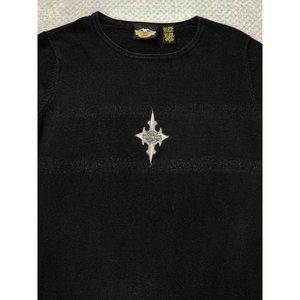 Harley Davidson Women's Black Knit Pull Over Sweater Size S Vintage